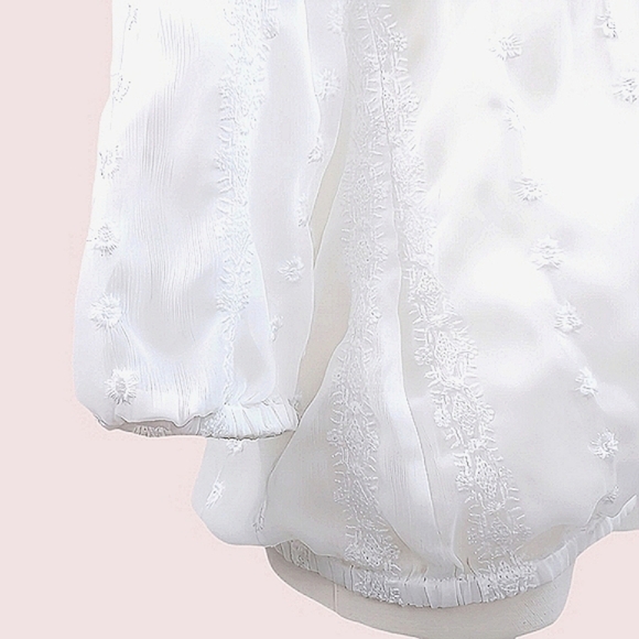 Olive & Oak White Semi-Sheer Embroidered Blouse XS 3/4 Sleeves V-Neckline - Picture 5 of 6